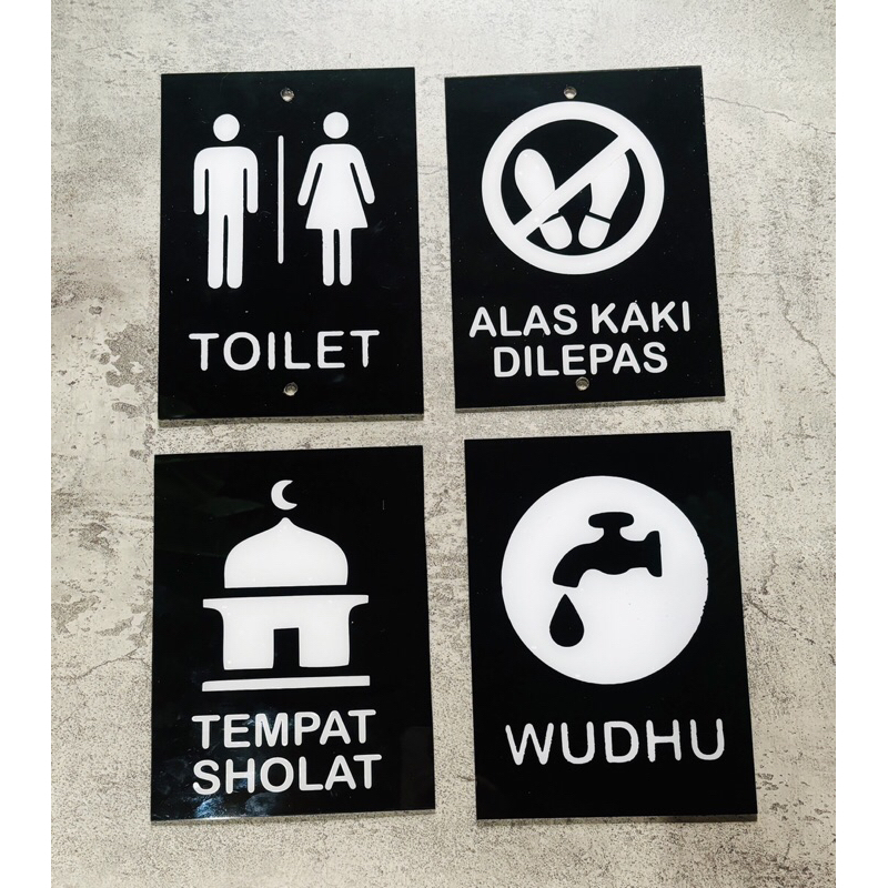Sign Board Tulisan Papan Tanda Toilet WC Mushola Alas Kaki Dilepas Signage Penanda Ruangan Nomor Rum