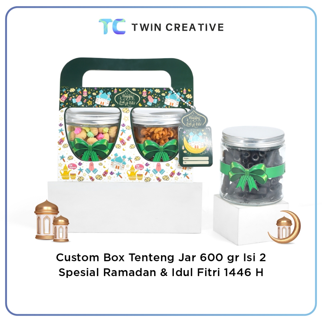 

Custom Packaging Box Toples Kue Kardus Hampers Lebaran Kotak Kue - Box Tenteng Jar 600 Ramadhan Isi 2 Toples
