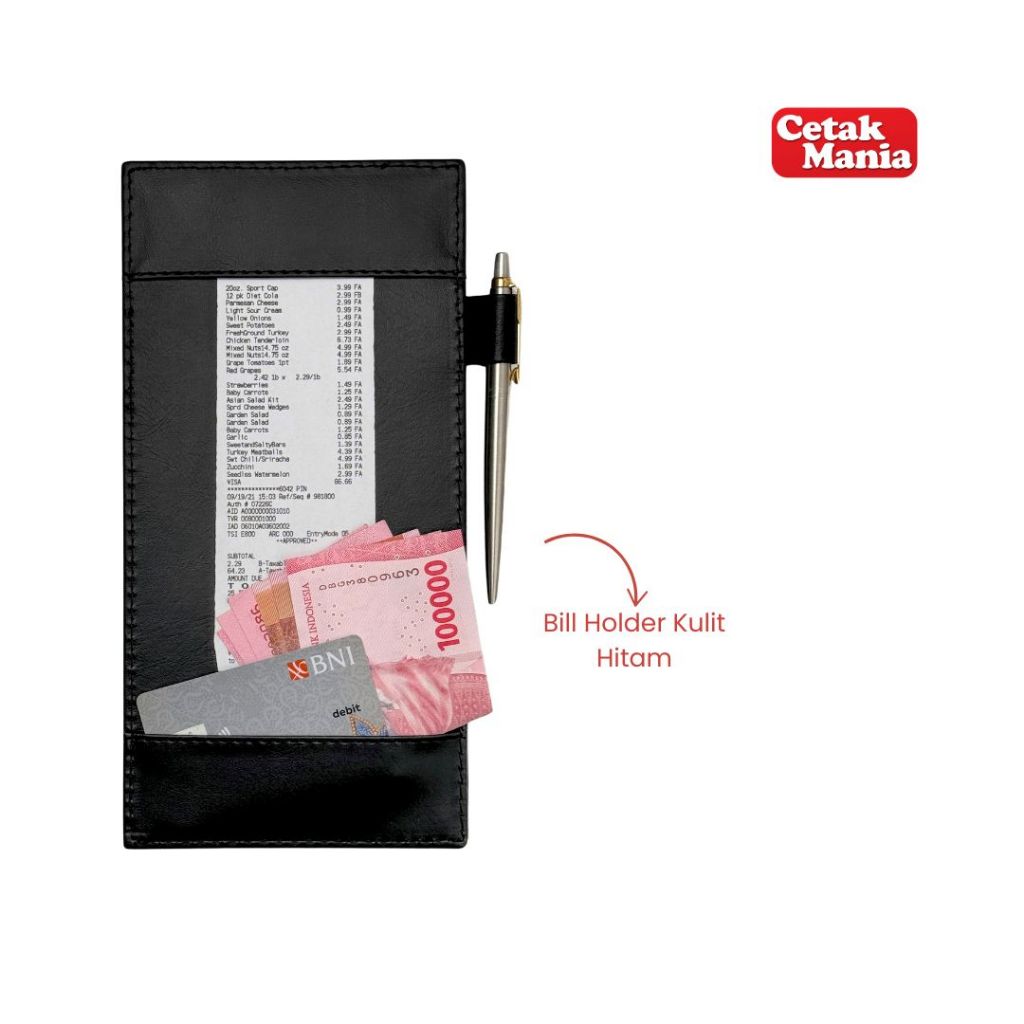 

Bill Holder Hitam berkantong dan hanger pulpen - Bill Tagihan - Bill Folder - Bill Kasir - Restoran Hotel Cafe