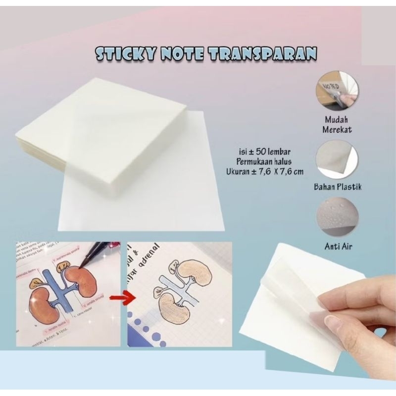 

Sticky Note Transparan Tahan Air Stiky Notes 50 Lmbr sains tempel bening tempelan waterproof clear stiki pad stationary jiplak menjiplak gambar