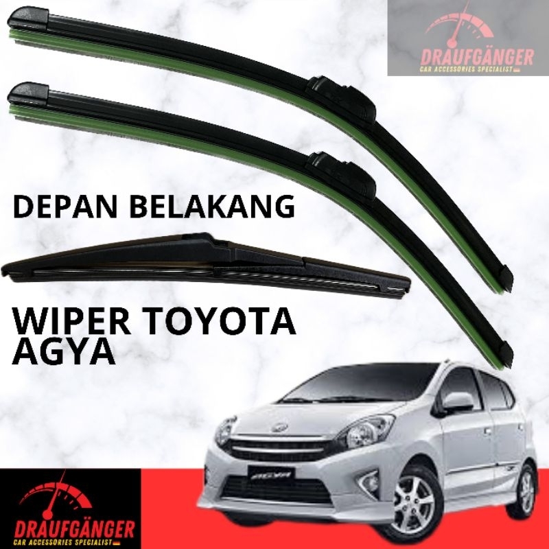 Wiper Depan Belakang Toyota Agya Model Frameless Full Karet Berkualitas