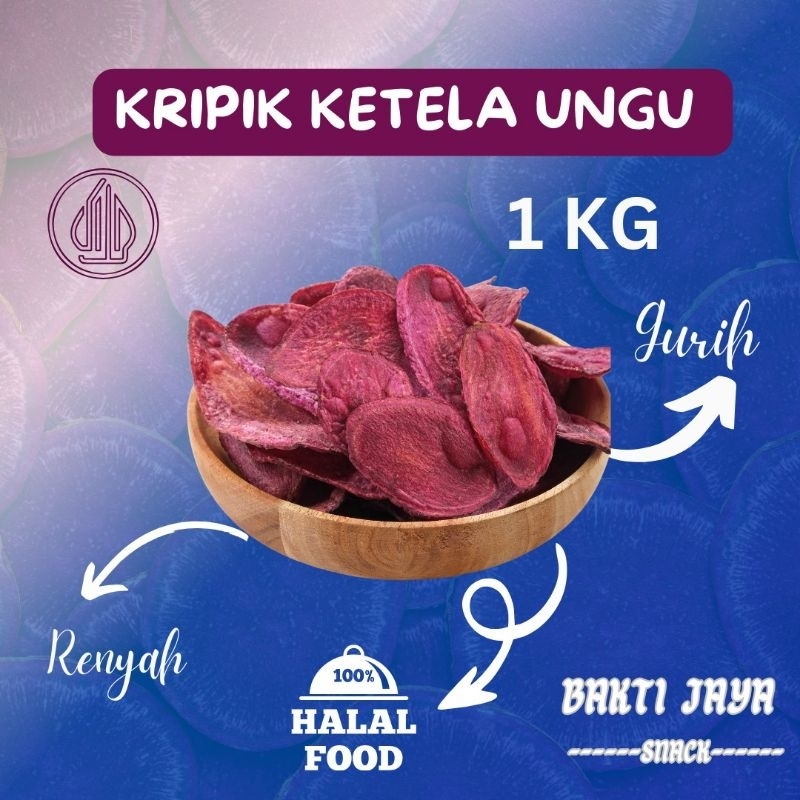 

Kripik Ketela Ungu Bakti Jaya Snack Dengan berat 1Kg Gurih Renyah habizz Halal