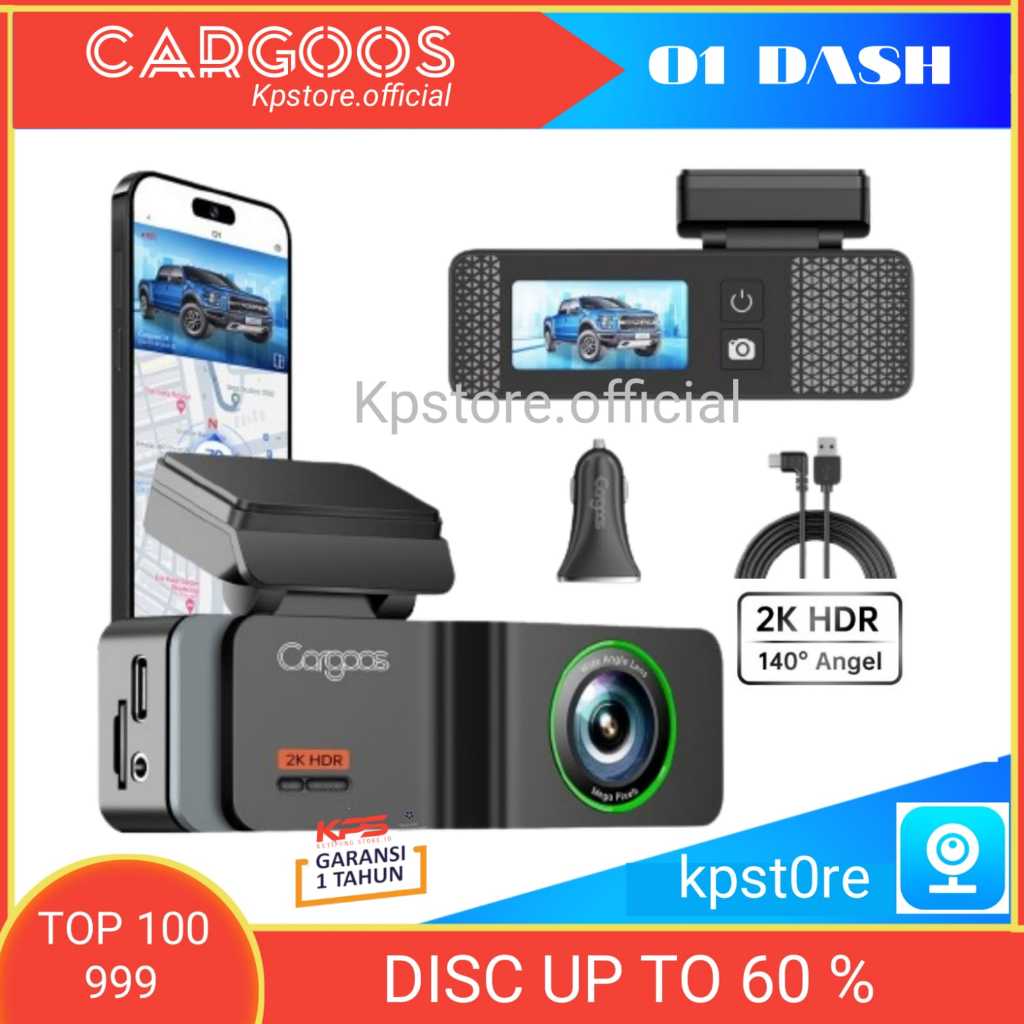 Cargoos 01 Dashcam Mobil 2K 1440p WiFi G-Sensor Kamera Depan