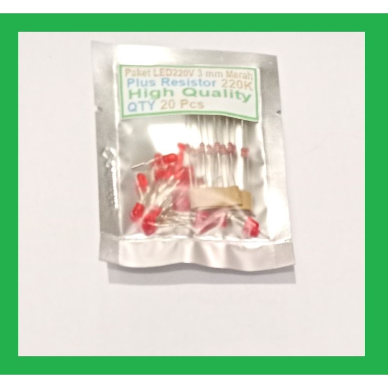 QTY 20 Pcs paket LED 220V 3 mm Merah plus Resistor 220K High Quality