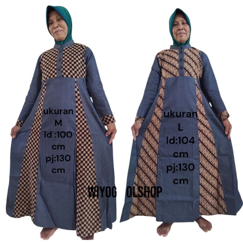 gamis dress jeans kombinasi batik / gamis batik katun kombinasi jeans