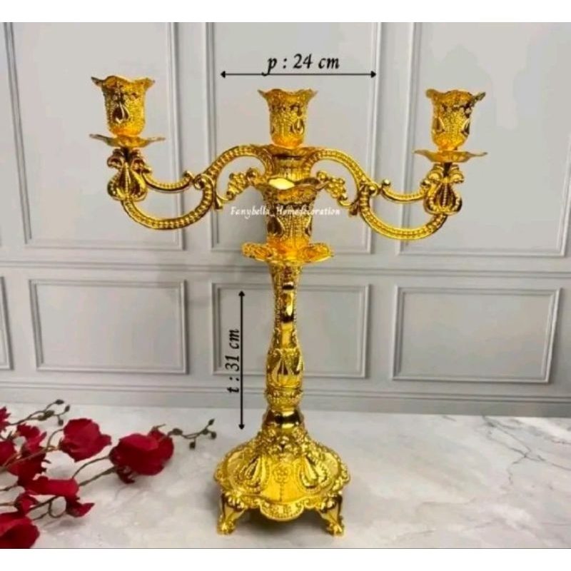 Hiasan Candle Holder Tempat Lilin Arab Emas Gold Bahan Logam Import