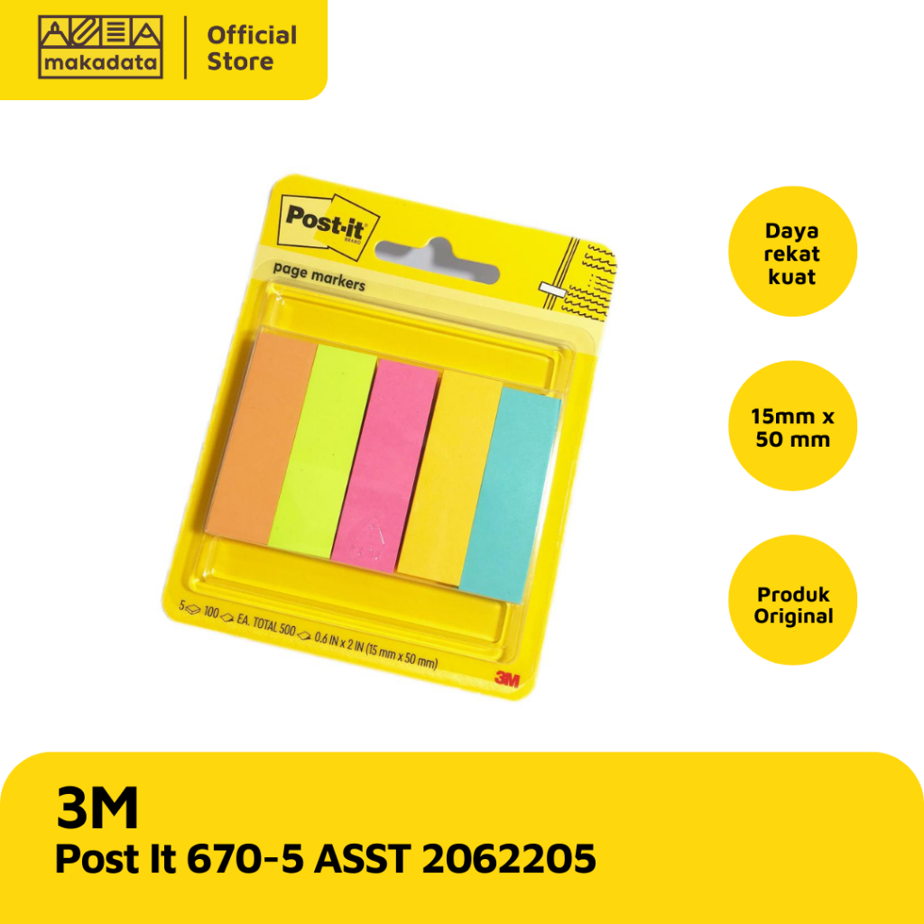 

NOTES / STICKY NOTE / POST IT 3M 670-5 ASST 2062205 15MMX50MM MURAH