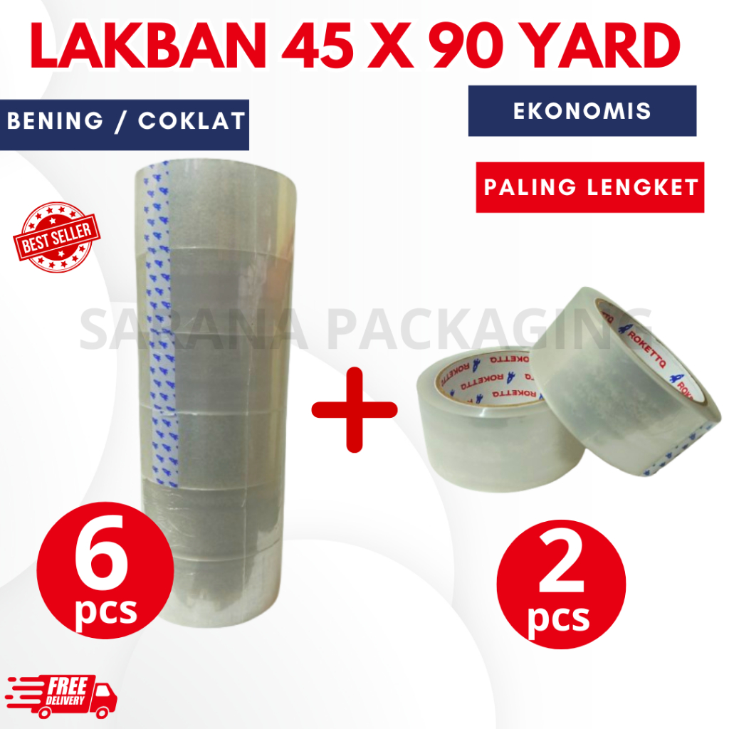 

Paket 8 Pcs [ 6 + 2 ] Lakban Coklat Bening 45 x 90 Yard Setara Daimaru Nachi Termurah Lakban Packing Paket