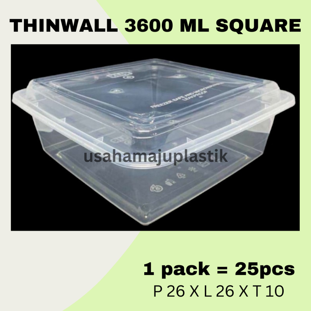 Thinwall 3600ml Kotak Makan Wadah Plastik Persegi (ECERAN/GROSIR)  (25 Pcs)