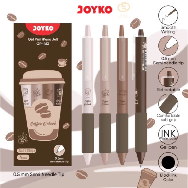 

4 Pcs Pulpen / Bulpen / Gel pen Joyko GP-413 Coffie O’Clock 0.5mm