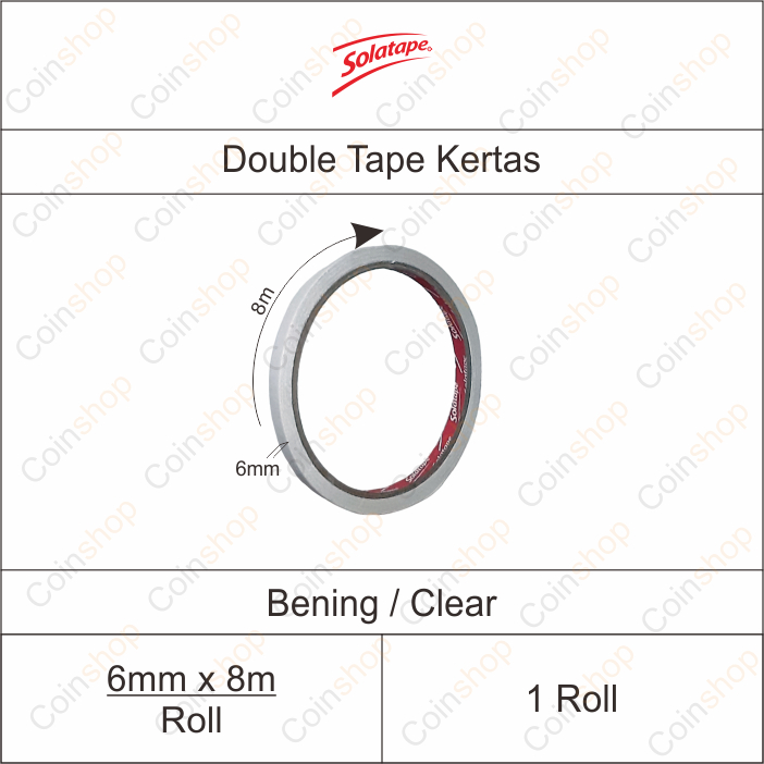 

Solatape Double Tape Kertas 1/4 inch 6mm x 8m Per Roll