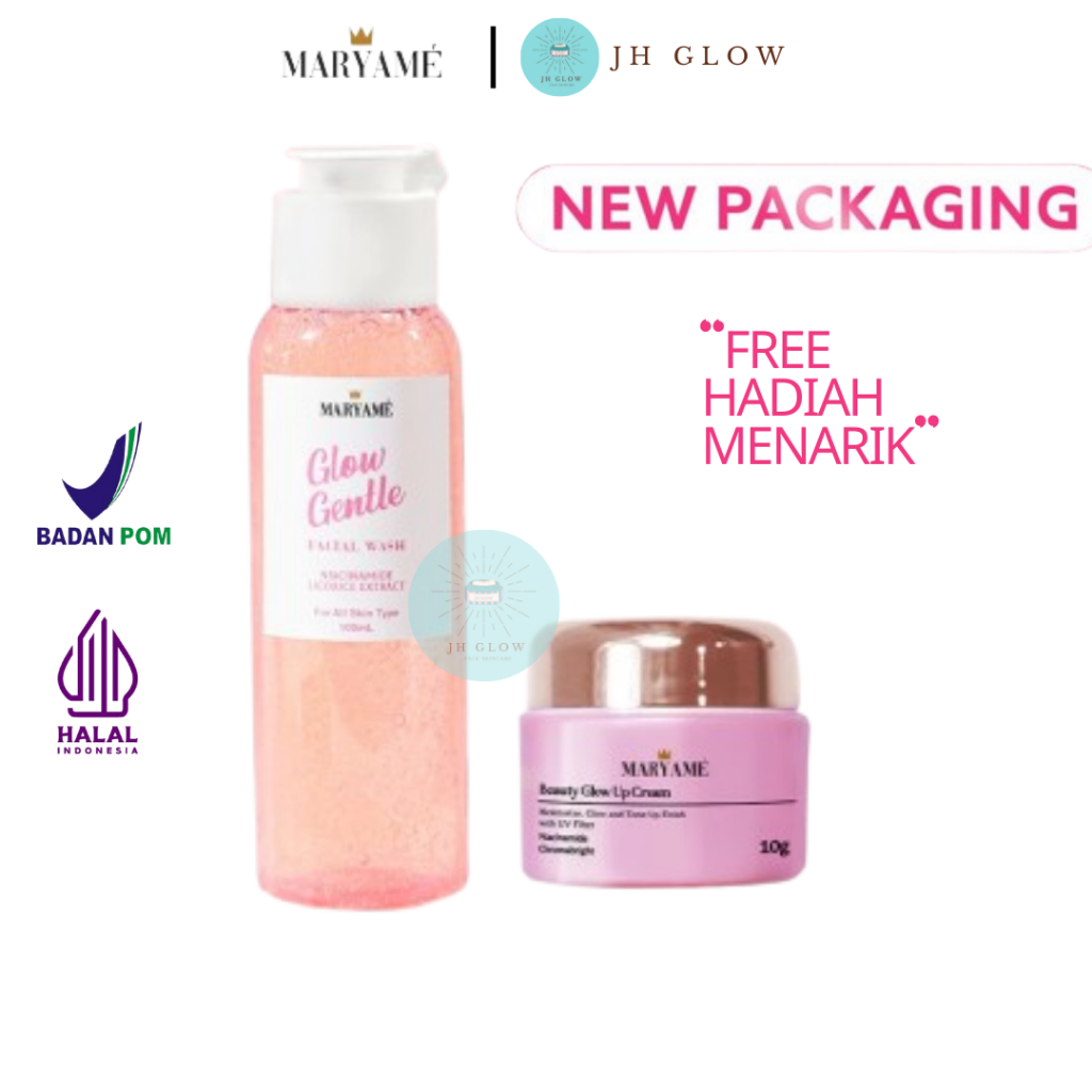 Maryame Beauty Glow Up Cream Original Bundling dengan Maryame Beauty Glow Up Gentle Face Facial Wash