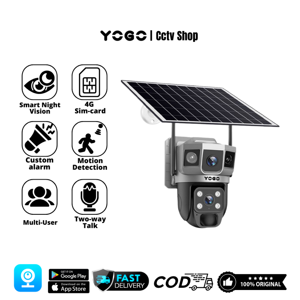 YOGO Cctv Outdoor Panel Surya 4K CCTV 4G SIMCARD Solar Panel Surya Tenaga Matahari Outdoor V380PRO S