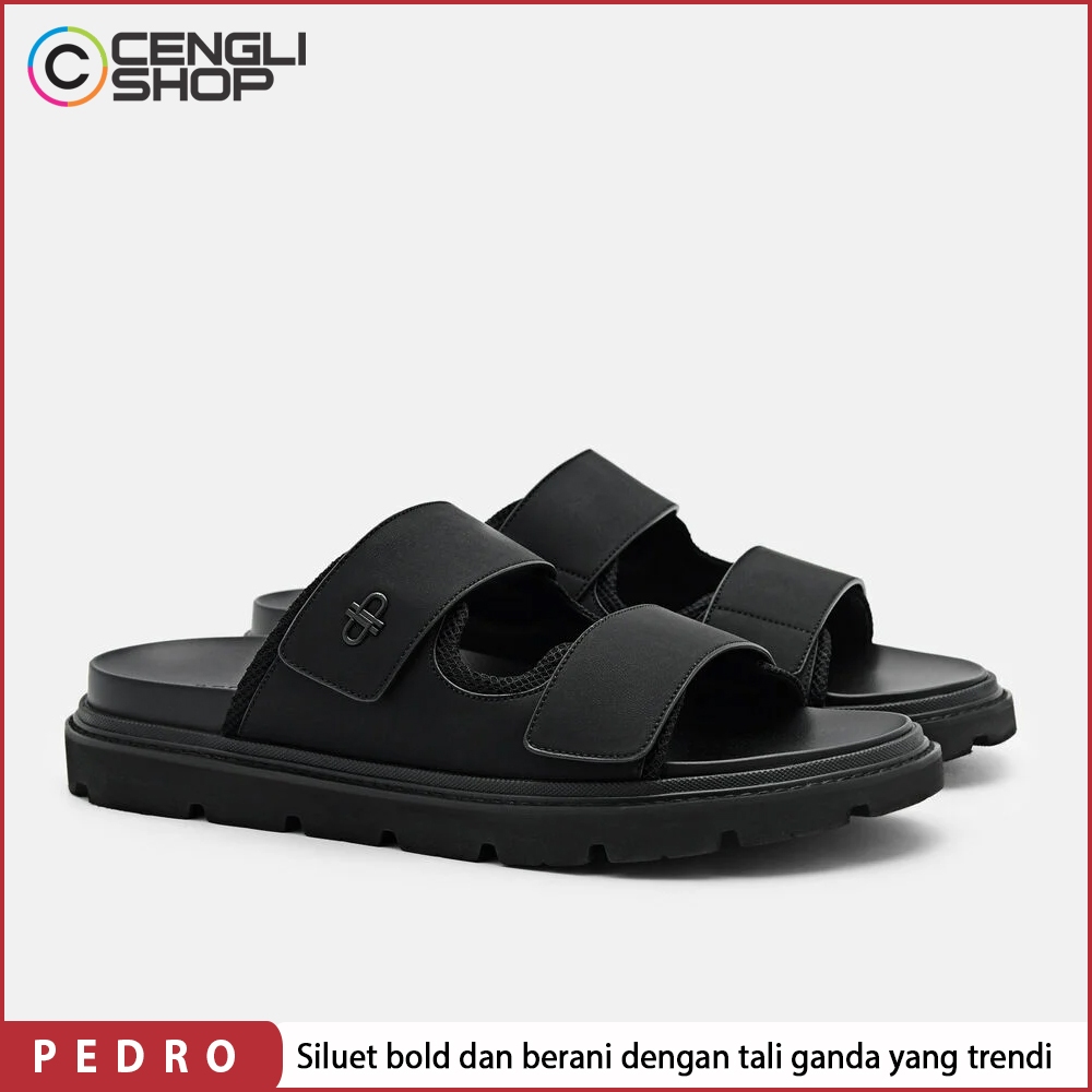 SANDAL SLIDE PEDRO PRIA ORIGINAL SENDAL KASUAL CASUAL BRANDED  ASLI ORI TERBARU HITAM BLACK PM079