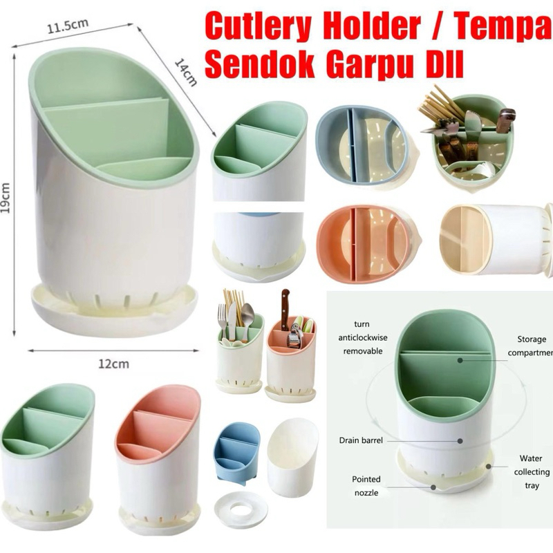 Tempat Sendok Garpu Sumpit Cutlery Holder Dengan Tirisan Tempat Penyimpanan Peralatan Dapur Serbaguna