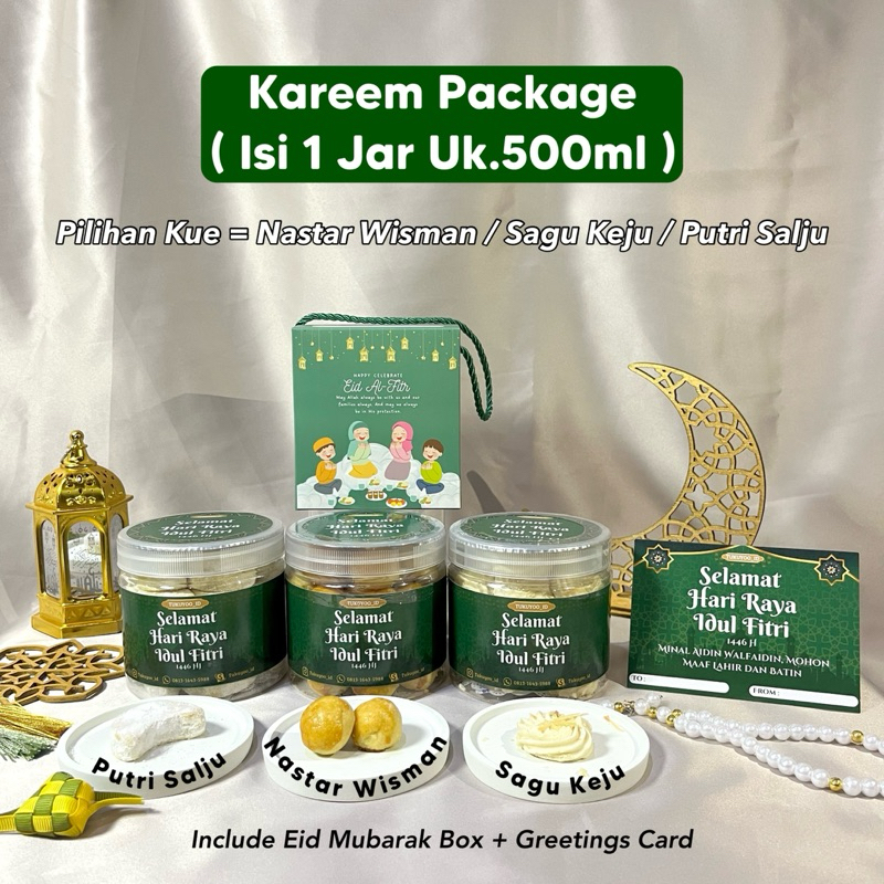 

Hampers Lebaran Idul Fitri 2025 / Eid Hampers | Kareem Package Isi 1 Jar Kue | Nastar Wisman | Sagu Keju | Putri Salju | Hampers Lebaran Murah