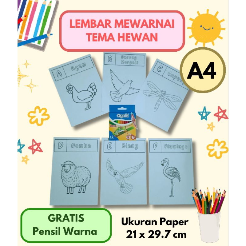 

[A4] 26 Lembar Mewarnai Edisi Hewan BONUS Pensil Warna