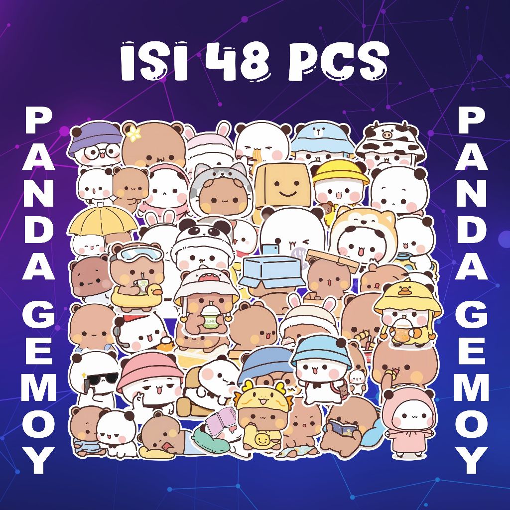 STIKER PACK PANDA GEMOY | STIKER COUPLE PANDA | ISI 48 PCS | VINYL WATERPROOF, DIE-CUT, AWET & TAHAN