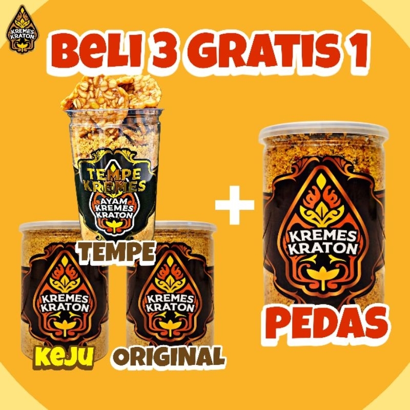 

Kremes Kraton - [BELI 3 GRATIS 1] Bundle Kremes Keju + Kremes Ori + Tempe Kremes + Kremes Pedas