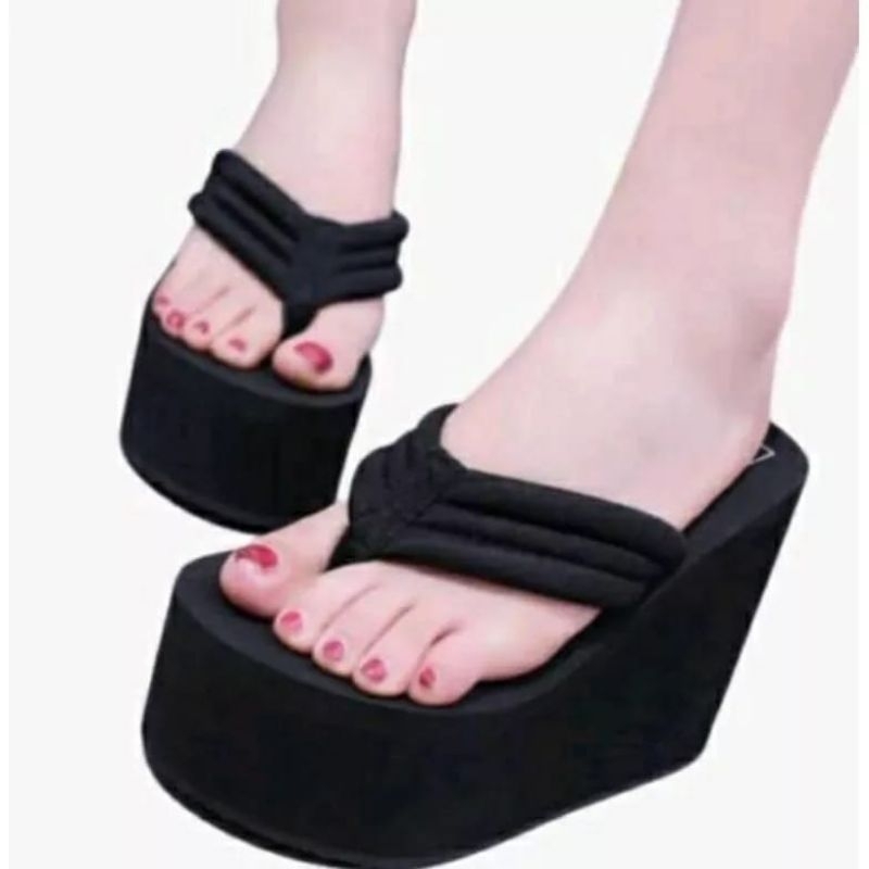Wedges Wanita tinggi 9-Cm bludru Hitam