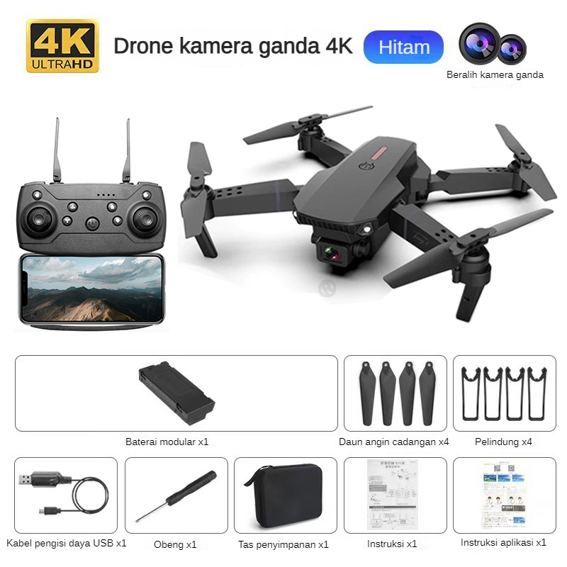 USTAR E88 Pro Smart Drone - Kamera Mini RC 4K HD, Cocok untuk Pengambilan Gambar dalam Ruangan dan L