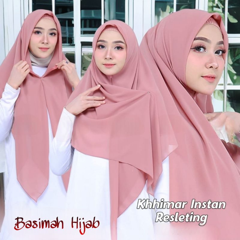 Segi Empat Zipper Ceruty Babydoll / Khimar Zipper Resleting / Segi Empat Instan
