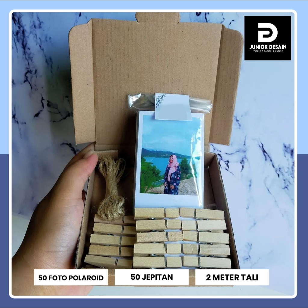 PAKET CETAK 50 FOTO POLAROID + 50 JEPITAN + 2 METER TALI UNTUK HIASAN DINDING