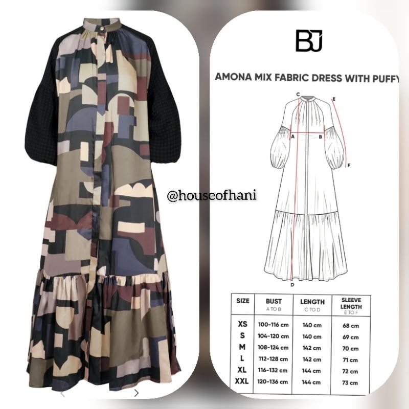 Amona Mix Fabric Dress with Puffy Black - Benang Jarum Best Seller