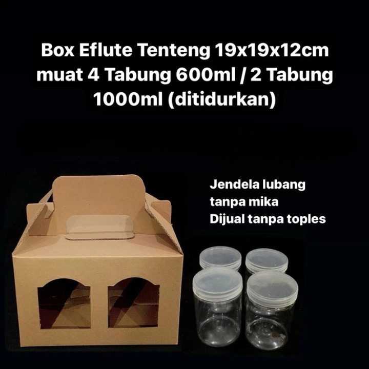 

Box Eflute Tenteng Muat 4 Tabung 600ml Dus Model Jendela 19x19x12cm
