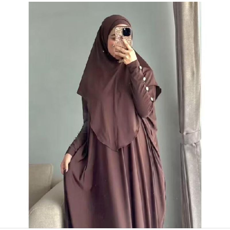 EKSKLUSIF AYUUSET Setelan Abaya Batwing Eksklusif Wanita + Jilbab, Model One Set, Ukuran Jumbo Besar