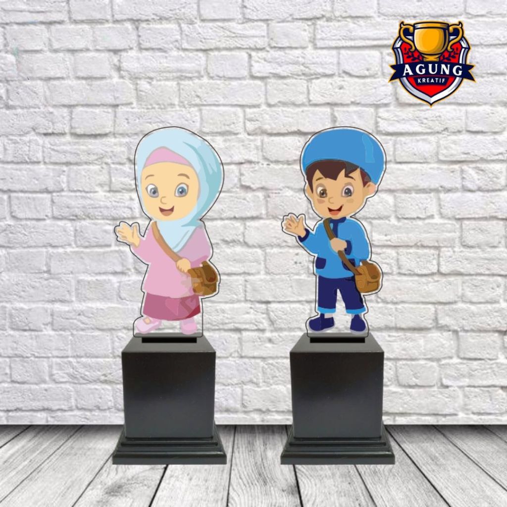 Piala Akrilik (Anak Muslim Biru Pink) - Piala Wisuda- Piala ANAK Muslim - Plakat Akrilik Wisuda - Pl