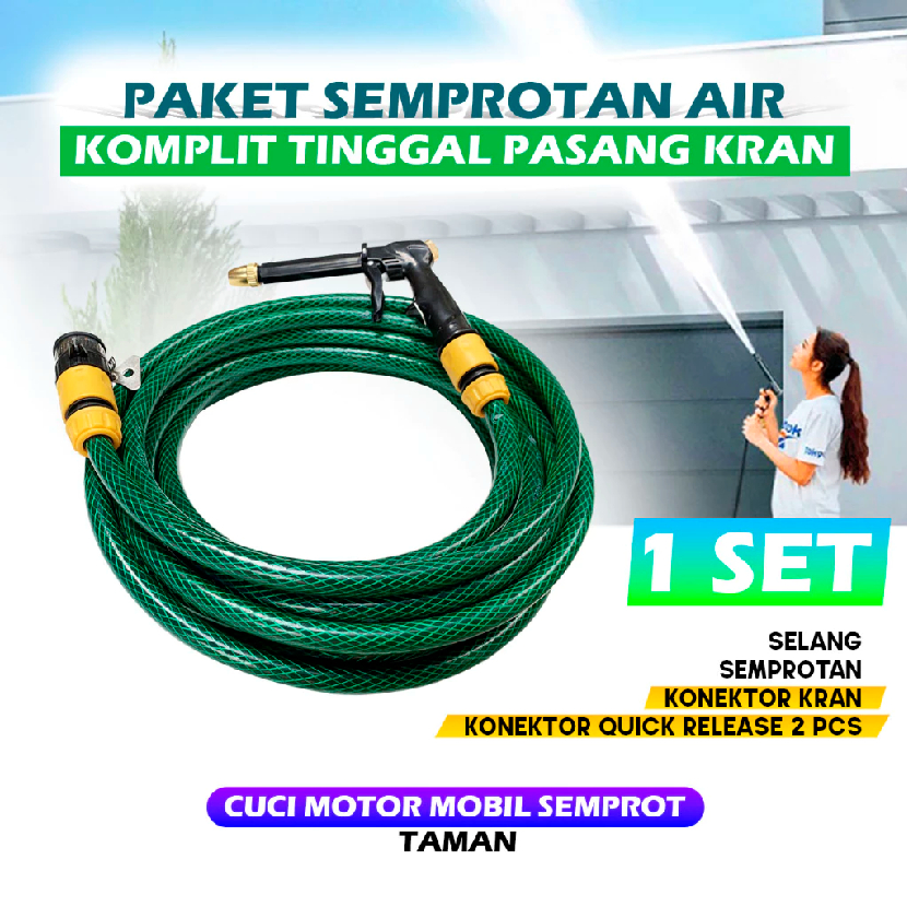 GBS - Selang Paket Semprotan Komplit Water Gun New Pistol Semprot Taman Steam Cuci Mobil Motor - Sem