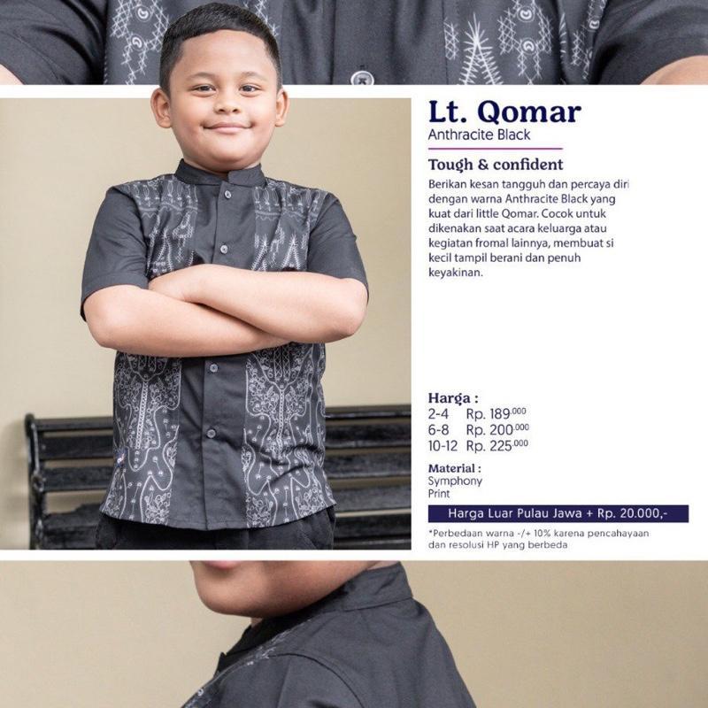 Mutif Qomar Koko Anak Laki Laki Sarimbit Layla Anthracite Black Lengan Pendek Polos Lebaran 2025