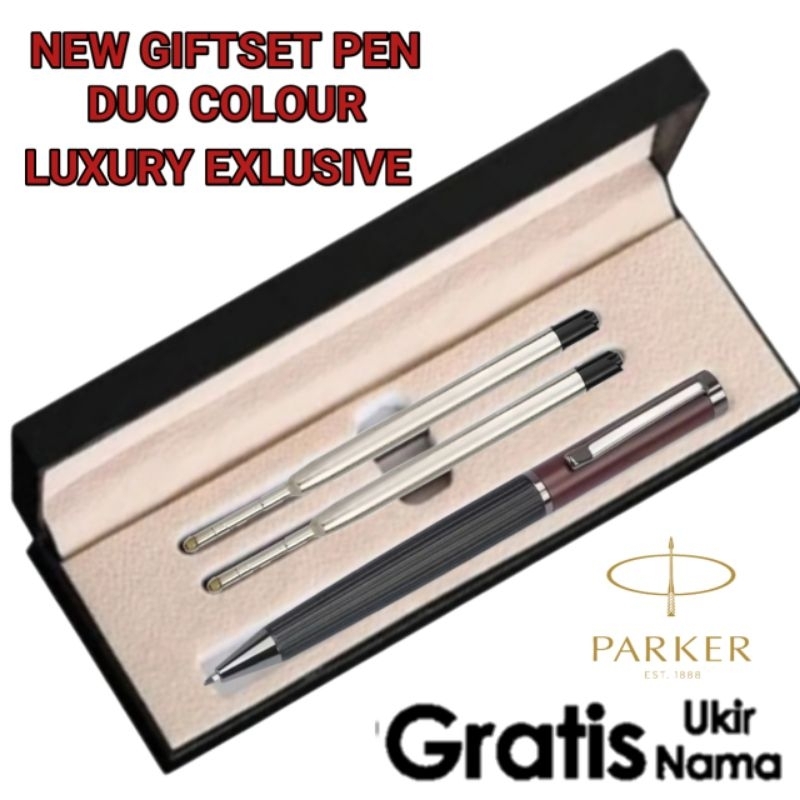 

New...!! Giftset Pen Hampers 2 Refill Ballpoint Parker Duo Colour Gratis Grafir Nama Atau Logo