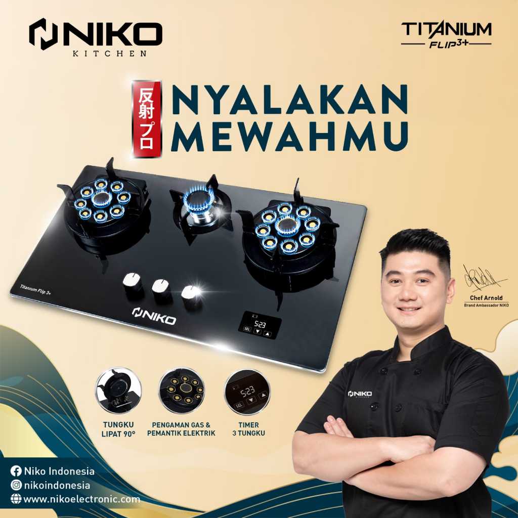 NIKO KOMPOR GAS 3 TUNGKU TITANIUM FLIP 30+