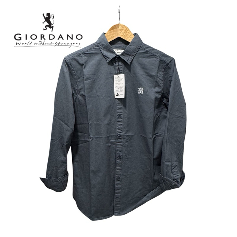 kemeja kerah GIORDANO 3D lengan panjang | kemeja pria kasual slimfit premium bordir