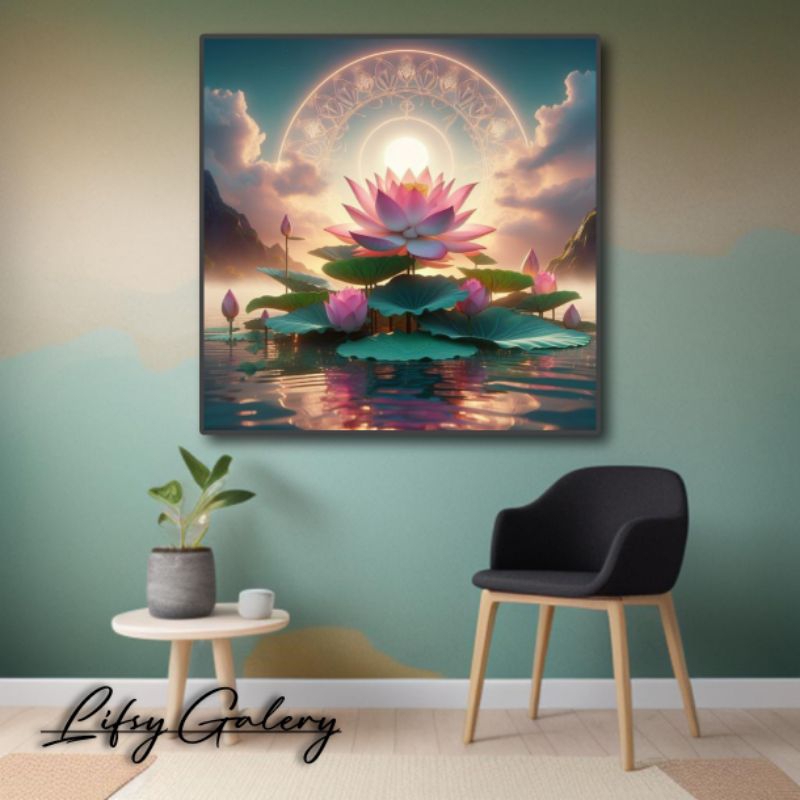 Poster Cetak Hiasan Dinding Bunga Lotus dekorasi rumah ruangan Tamu kamar aesthetic elegan dan mewah