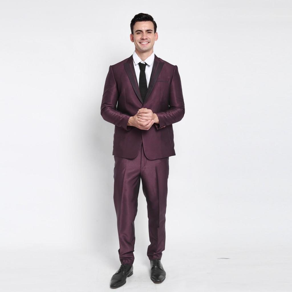 SEWA Jas Pria Semi Wool Glossy Jas Pengantin Formal Slimfit Burgundy - YUNG