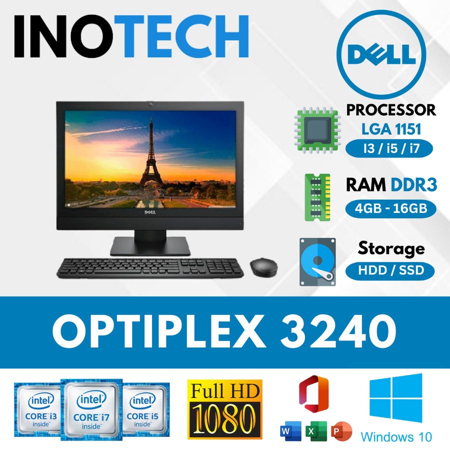 PC All in One Dell OptiPlex 3240 Core i3 / i5 / i7 | RAM 8GB | SSD 256GB | Layar 21.5” FHD | AIO Sec