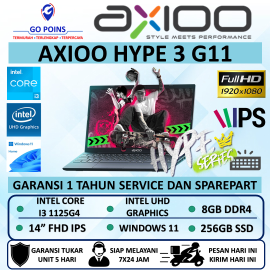 Laptop Terbaru AXIOO HYPE 3 G11 Intel Core I3 1125G4 RAM 8GB 256GB FHD IPS WIN 11 Original
