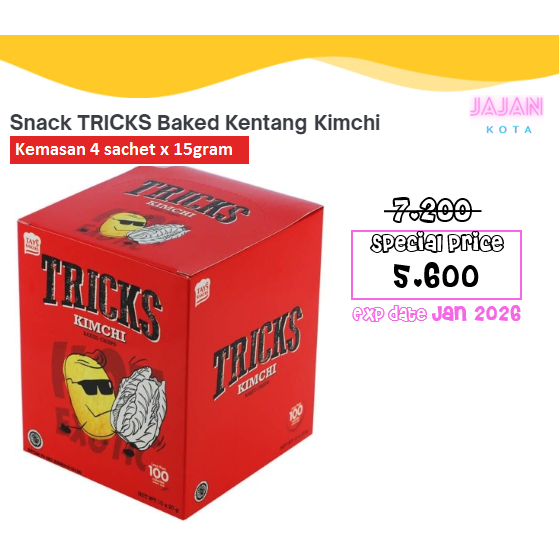 

Snack TRICKS Baked Kentang Kimchi 1 box (4 sachet x 15 g)