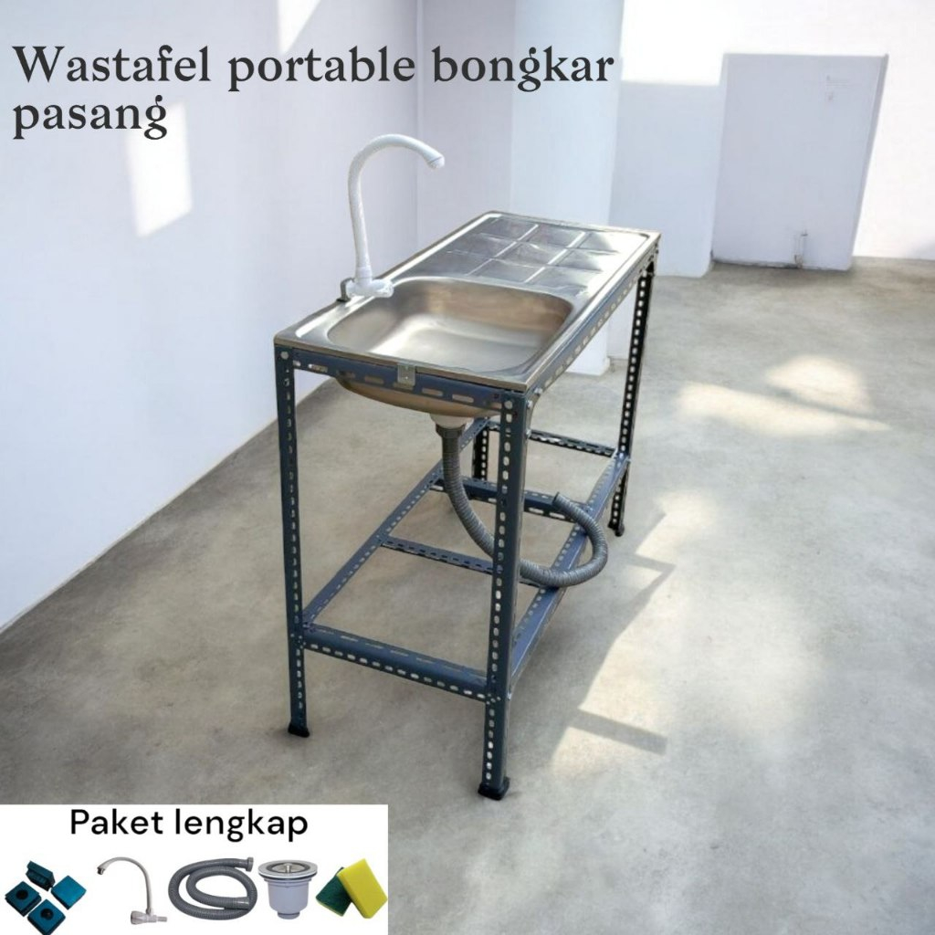 MEJA CUCI PIRING TERMURAH, WASTAFEL PORTABLE RANGKA SIKU BESI UKURAN 96, KOKOH, KUAT