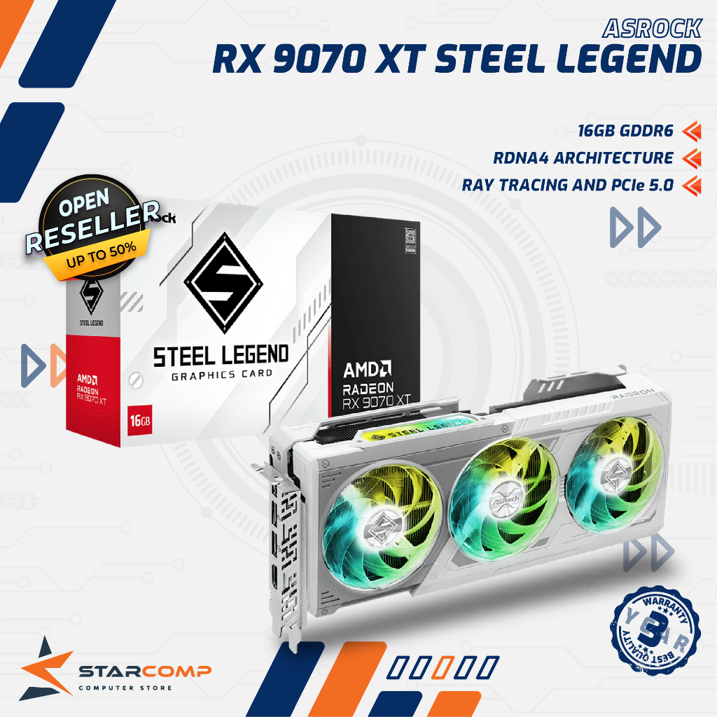 ASRock AMD RADEON RX 9070 XT Steel Legend 16GB GDDR6 VGA 9070XT