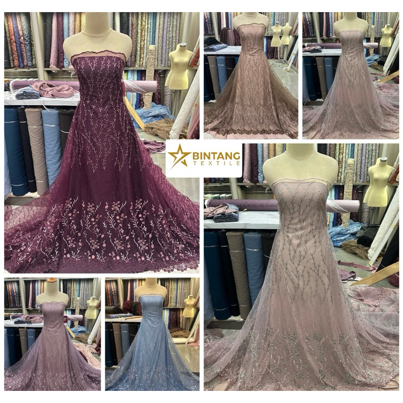 Kain tile brokat bordir Garden two tone Alisa / bahan gamis kebaya tunik outer