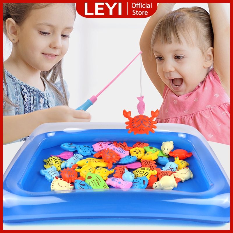 LEYI Mainan Ikan Magnet Air Kolam Pancing Ikan Magnet Pancingan 16/32/40 PCS dengan kolam Mainan