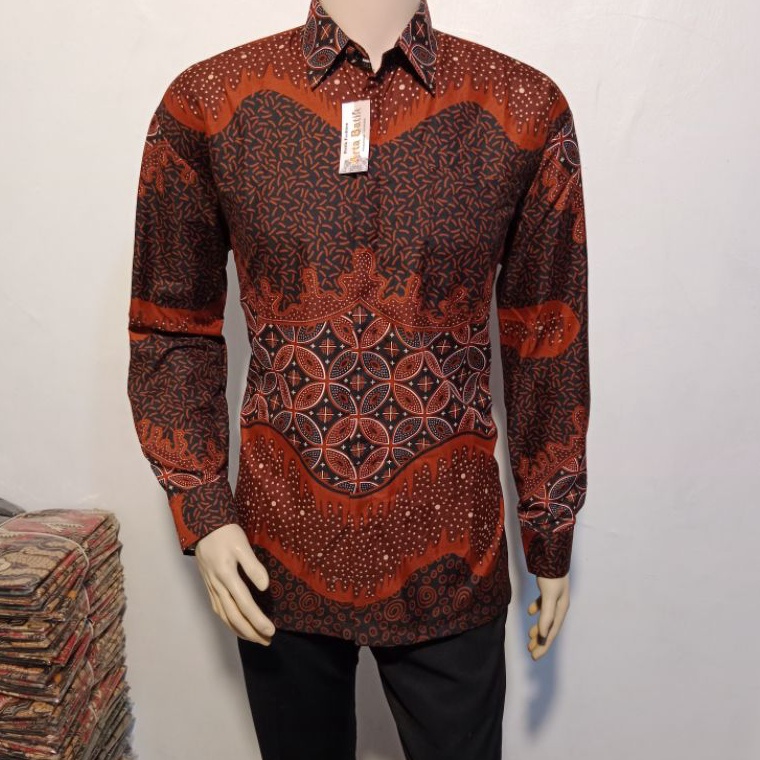 KODE G25H kemeja batik kawong bata original arta batik super KODE 8 l batik pria lengan panjang l ba