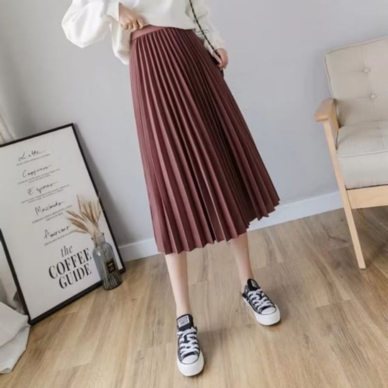 Rok bawah lutut plisket midi 7/8 - COD gratis ongkir