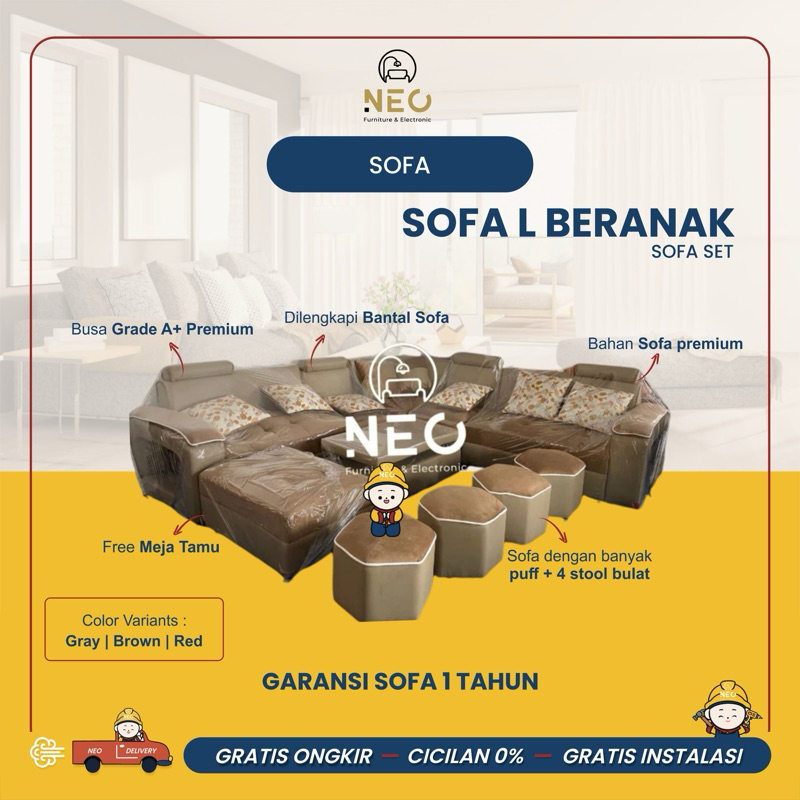 NEO - SOFA L BERANAK  SOFA RUANG TV  SOFA L  SOFA SUDUT  SOFA L MINIMALIS  KURSI L  SOFA TAMU  FREE 