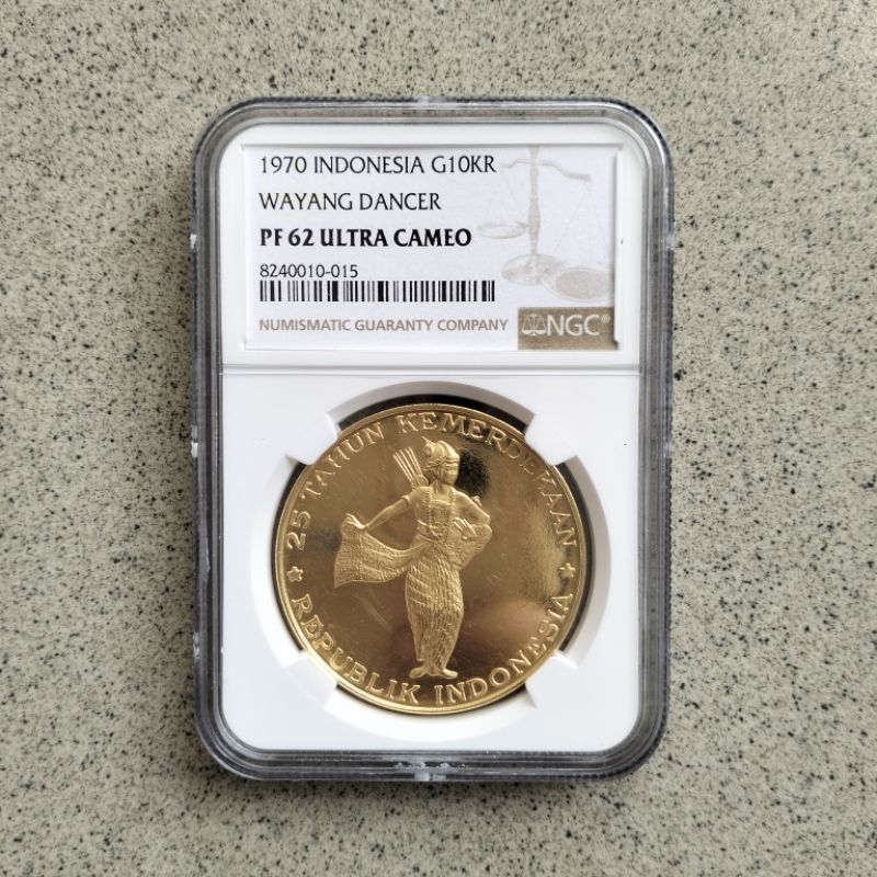 NGC PF 62 Koin Emas Penari Wayang Dancer 10000 Rupiah 1970 25 Tahun Kemerdekaan Indonesia Gold Coin