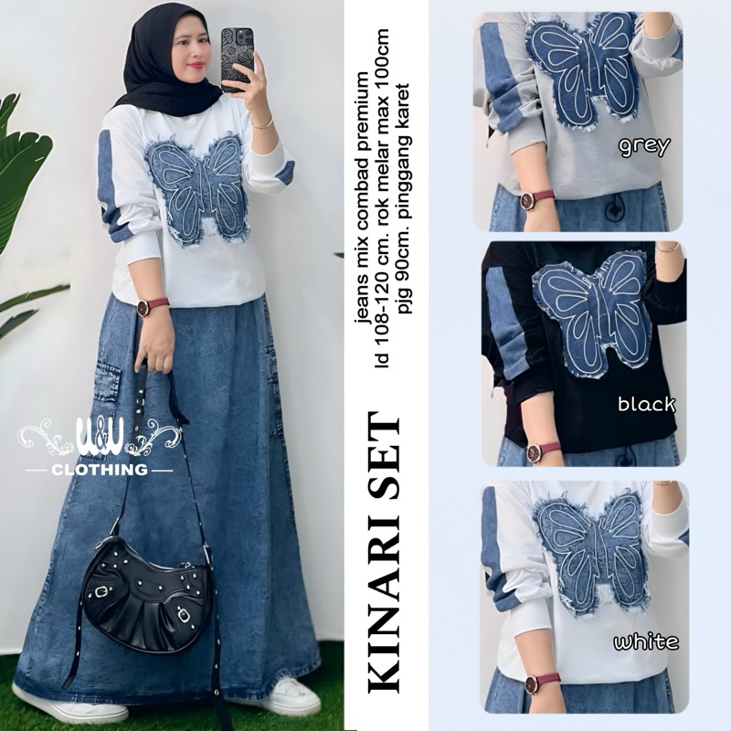 ZS Daily Casual Oneset Rok Jeans Wanita / Setelan Rok Jeans dan Blouse Wanita